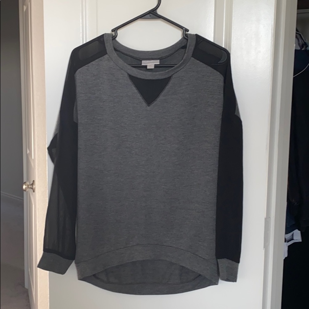 Gray and black loose fitting top